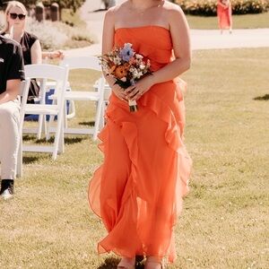 Ever New Vibrant Orange Asymmetrical ruffled layered Dress